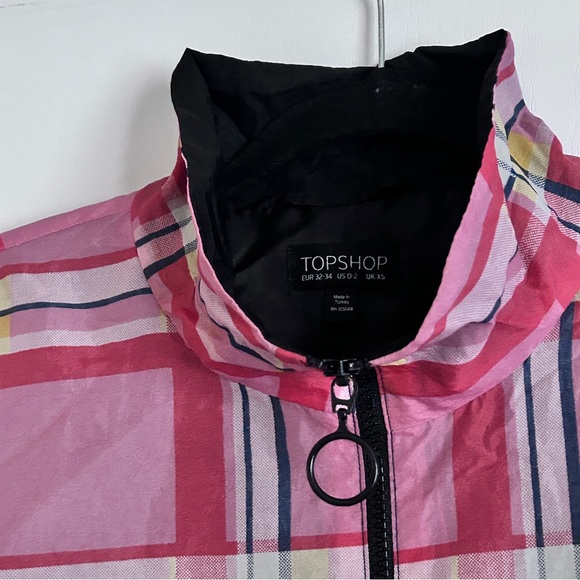 Topshop XS/S Plaid Check Pink & Black Windbreaker Jacket - Picture 2 of 4